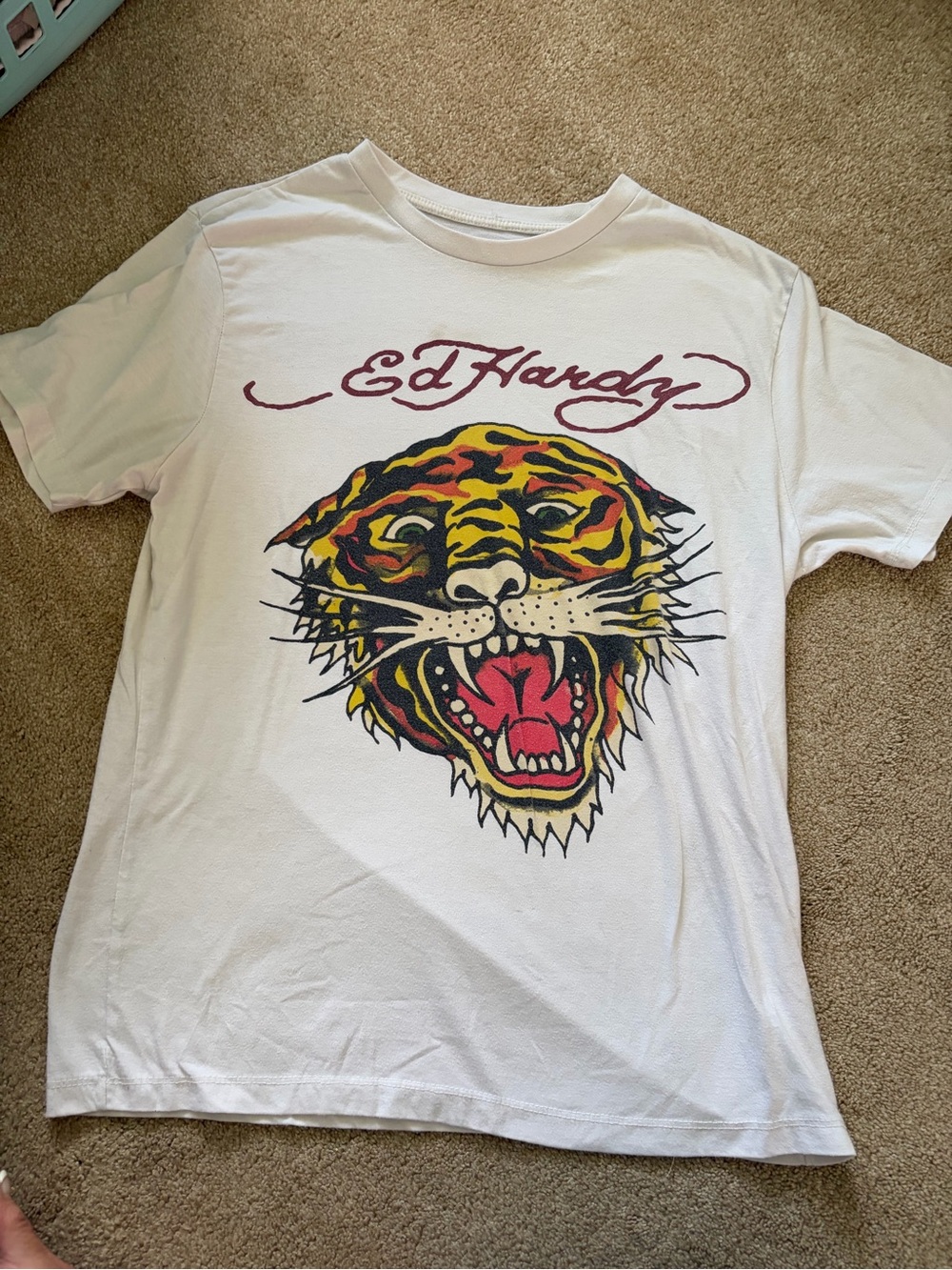Vintage Ed Hardy Christian Audigier White Tiger Tattoo Graphic T Shirt Mens M